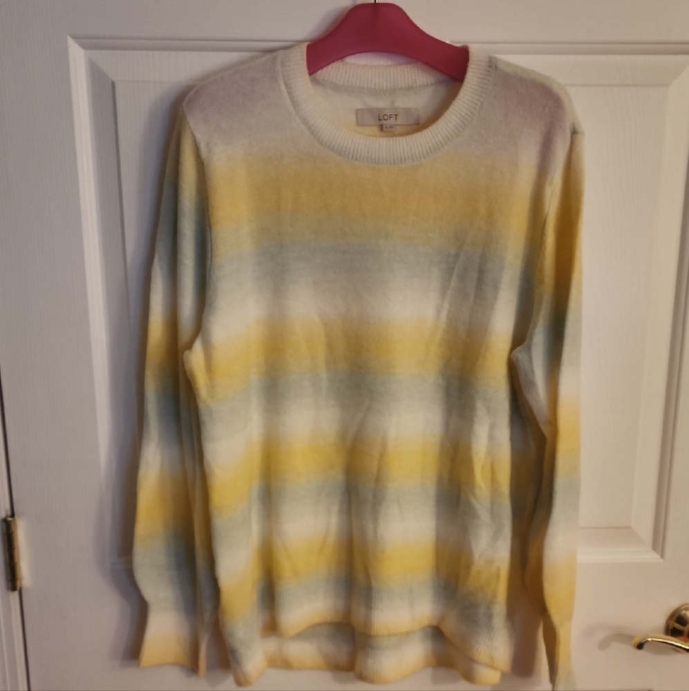 LOFT Multicolor Striped Crew Neck Sweater